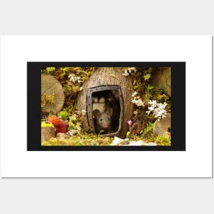 George the mouse in a log pile house Posters and Art